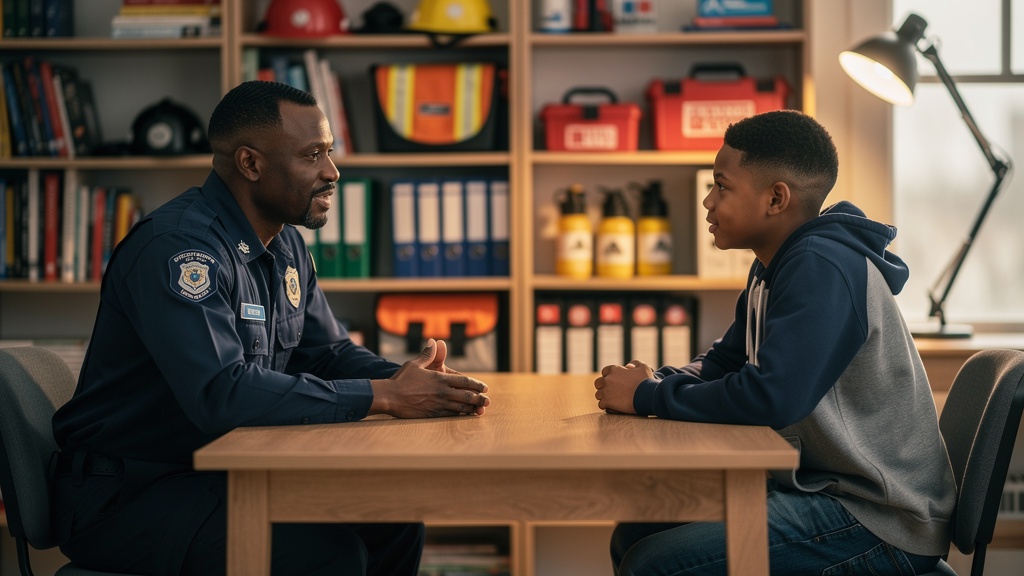 Firefighter counselor with youth