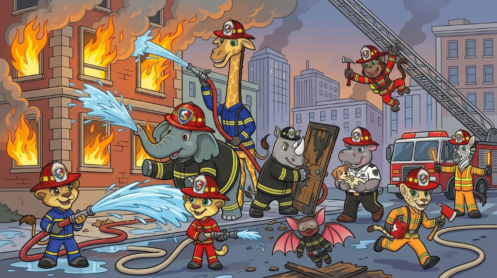 The Spark Guards team in action fighting a fire